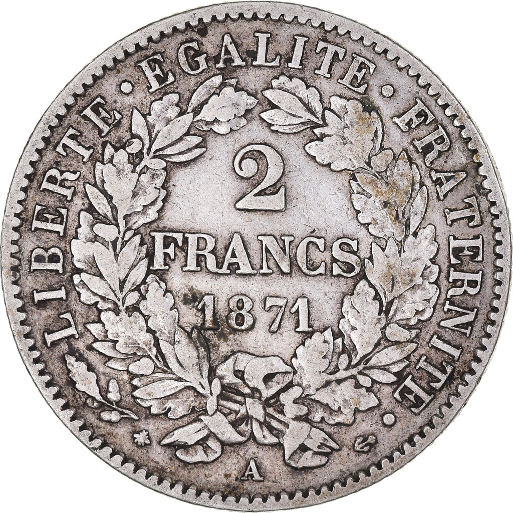Moneda, Francia, Cérès, 2 Francs, 1871, Paris, MBC, Plata, KM:817.1