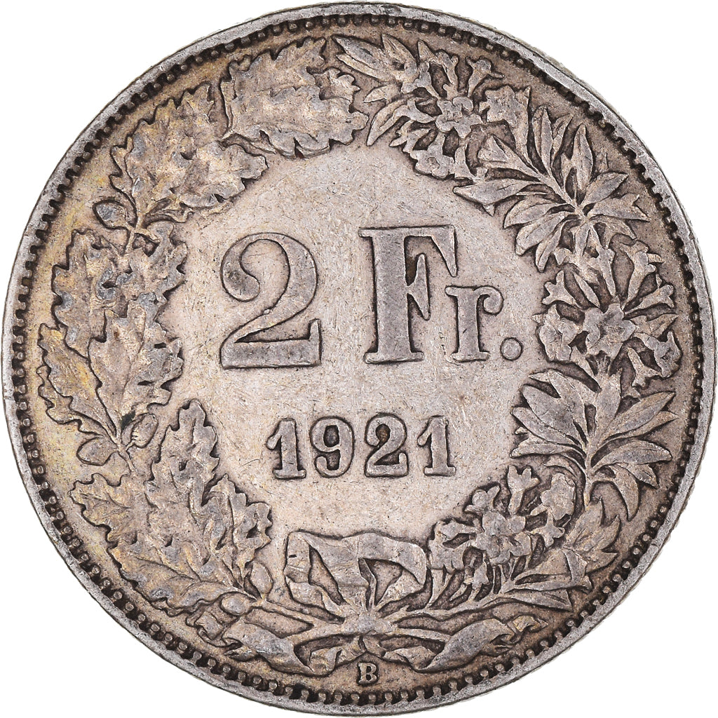Coin, Switzerland, 2 Francs, 1921, Bern, EF(40-45), Silver, KM:21