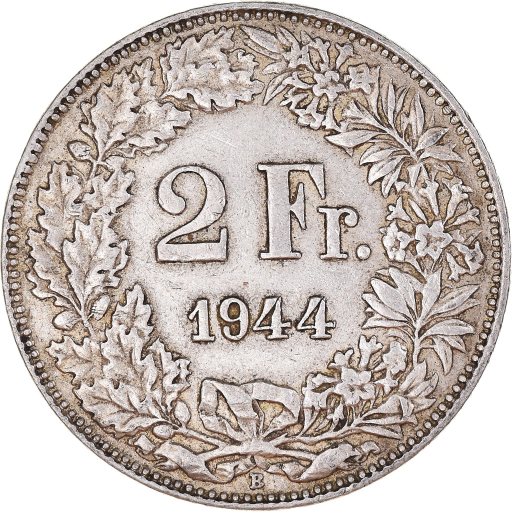 Coin, Switzerland, 2 Francs, 1944, Bern, EF(40-45), Silver, KM:21