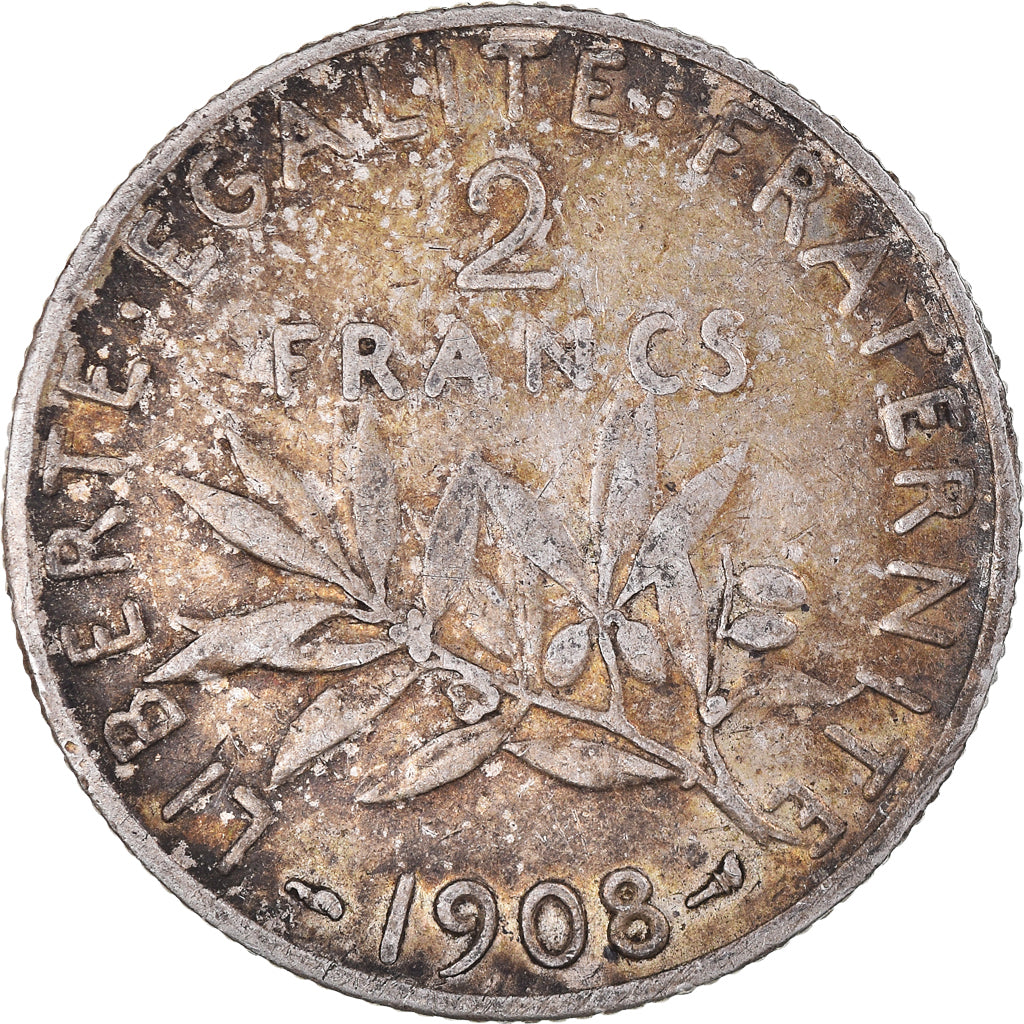 Coin, France, Semeuse, 2 Francs, 1908, Paris, EF(40-45), Silver, KM:845.1