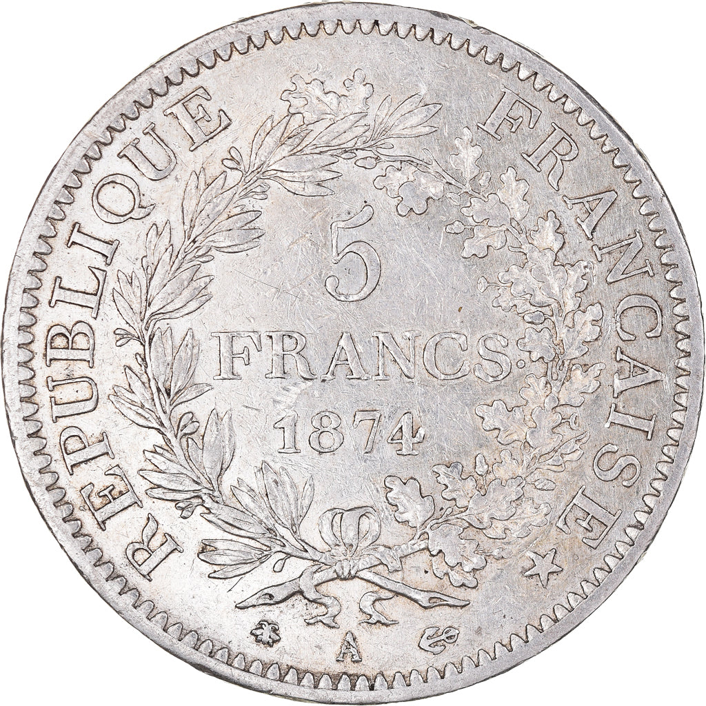 Moeda, França, Hercule, 5 Francs, 1874, Paris, AU(55-58), Prata, KM:820.1