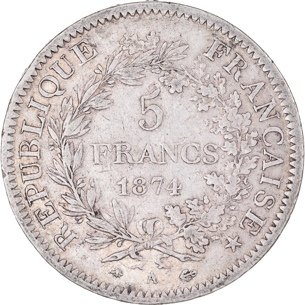 Moneta, Francja, Hercule, 5 Francs, 1874, Paris, EF(40-45), Srebro, KM:820.1