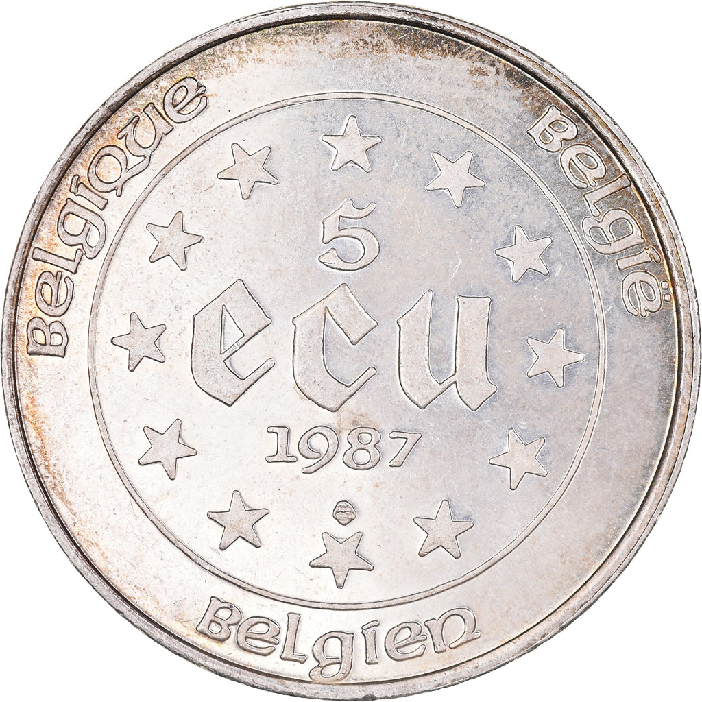 Coin, Belgium, 5 Ecu, 1987, Brussels, MS(60-62), Silver, KM:166