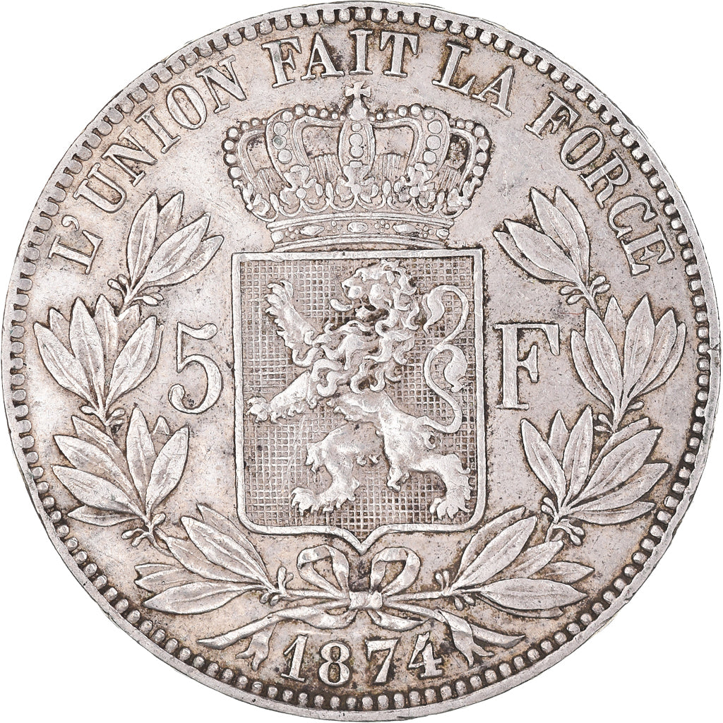 Moneta, Belgio, Leopold II, 5 Francs, 5 Frank, 1874, BB, Argento, KM:24