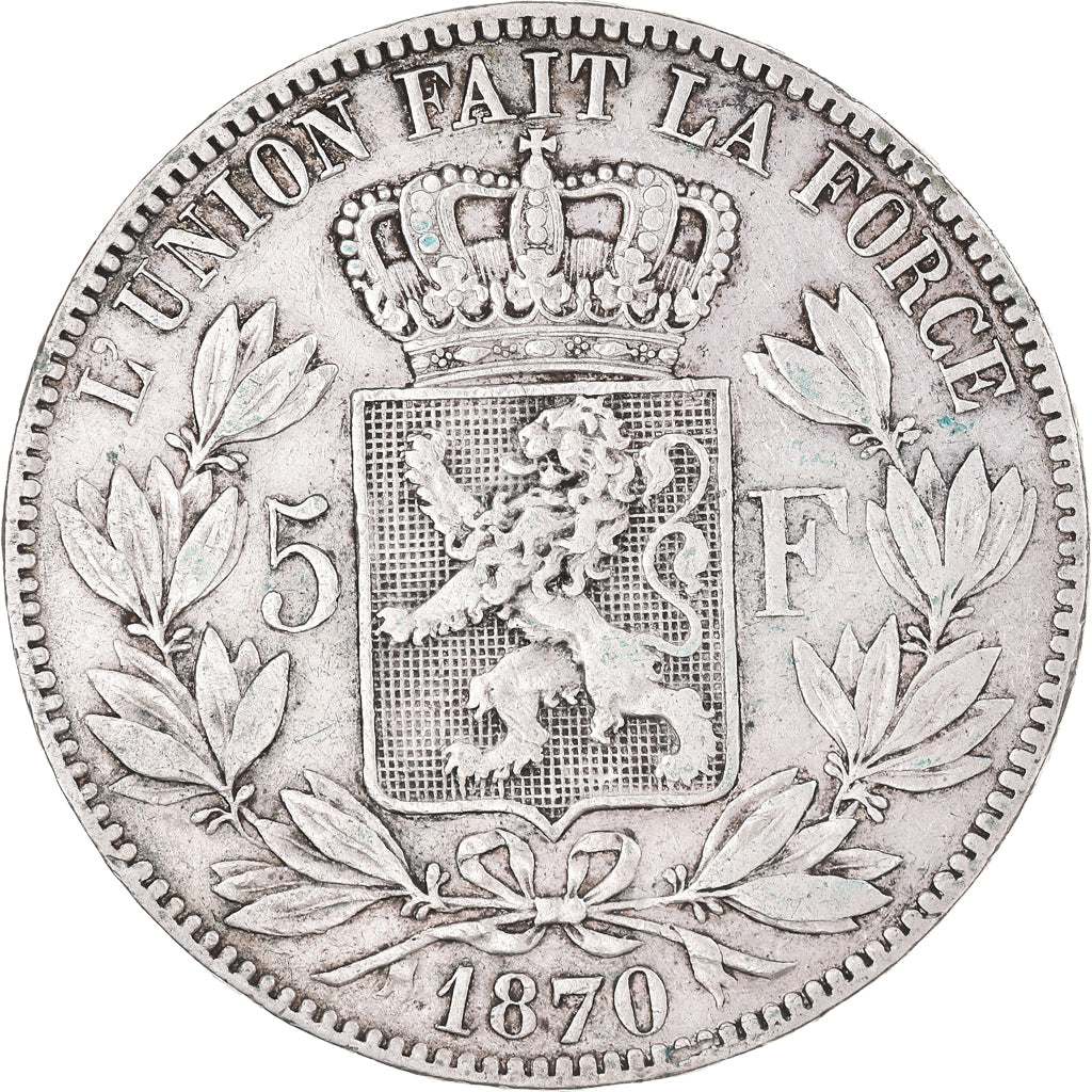 Moeda, Bélgica, Leopold II, 5 Francs, 5 Frank, 1870, EF(40-45), Prata, KM:24