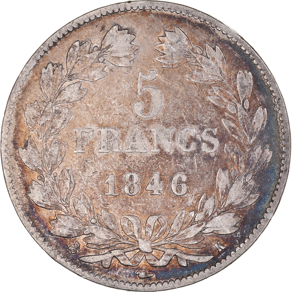 Moneda, Francia, Louis-Philippe, 5 Francs, 1846, Bordeaux, BC+, Plata, KM:749.7