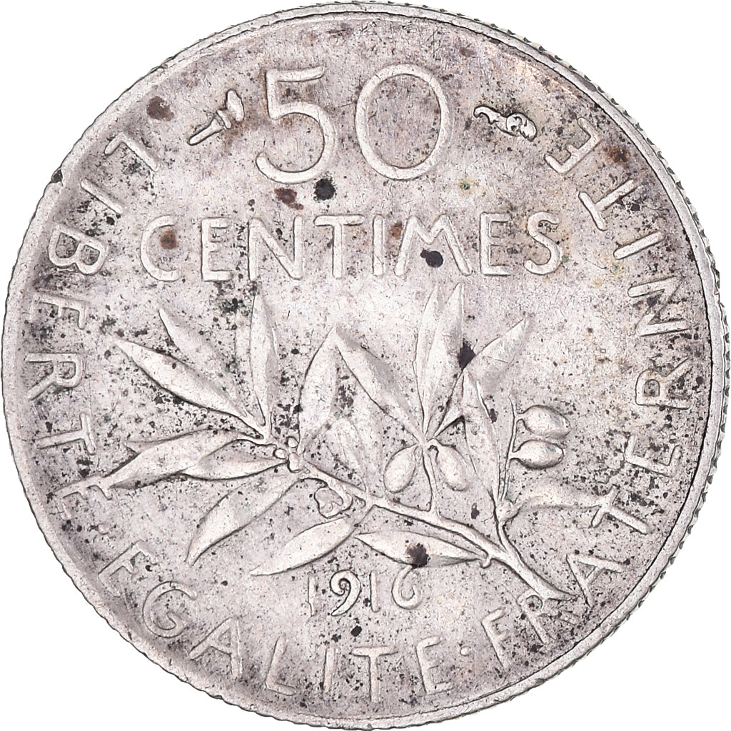 Moeda, França, Semeuse, 50 Centimes, 1916, Paris, AU(50-53), Prata, KM:854