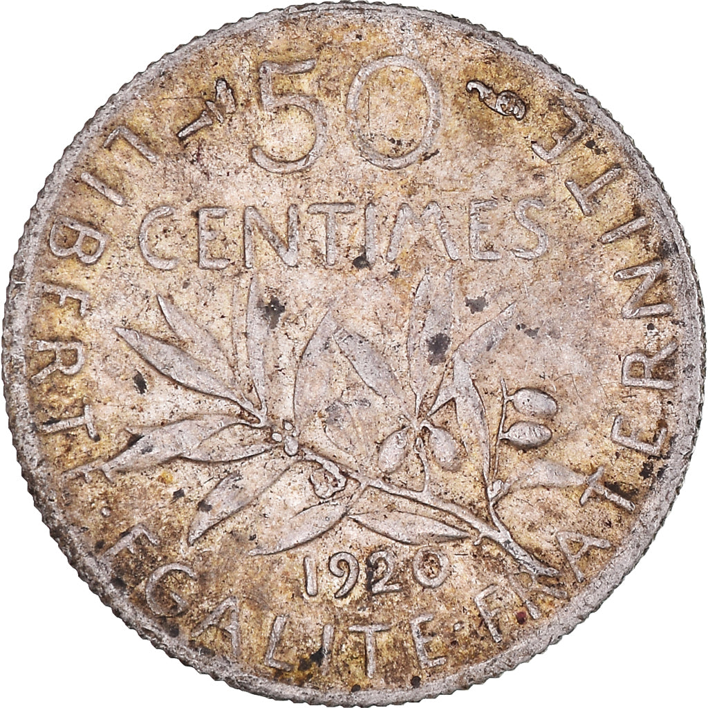 Monnaie, France, Semeuse, 50 Centimes, 1920, Paris, TTB, Argent, Gadoury:420