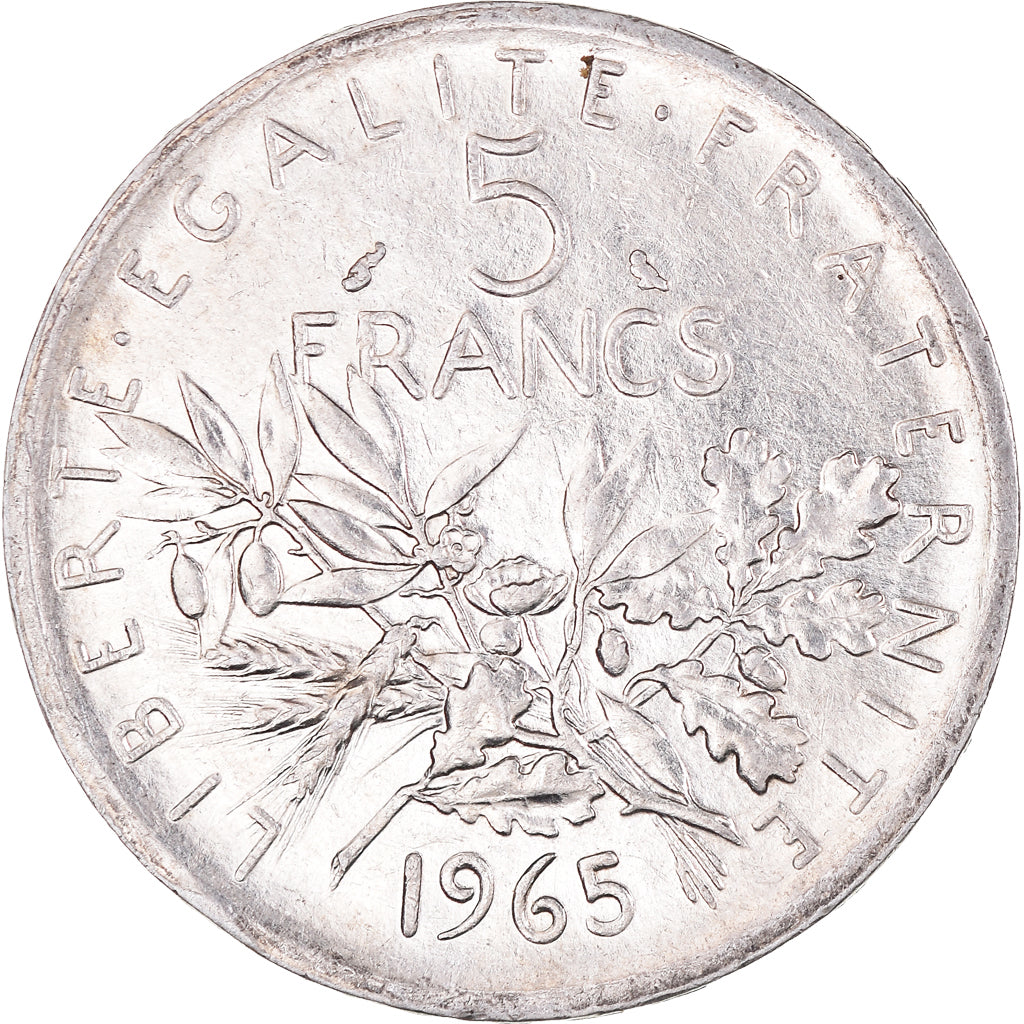 Munten, Frankrijk, Semeuse, 5 Francs, 1965, PR+, Zilver, KM:926, Gadoury:770