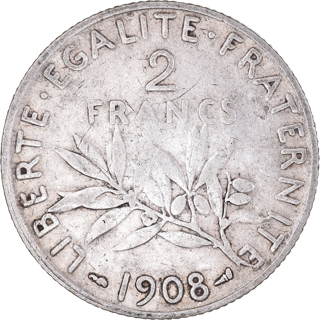 Moeda, França, Semeuse, 2 Francs, 1908, Paris, VF(30-35), Prata, KM:845.1