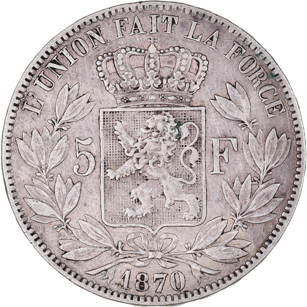 Moneda, Bélgica, Leopold II, 5 Francs, 5 Frank, 1870, MBC, Plata, KM:24