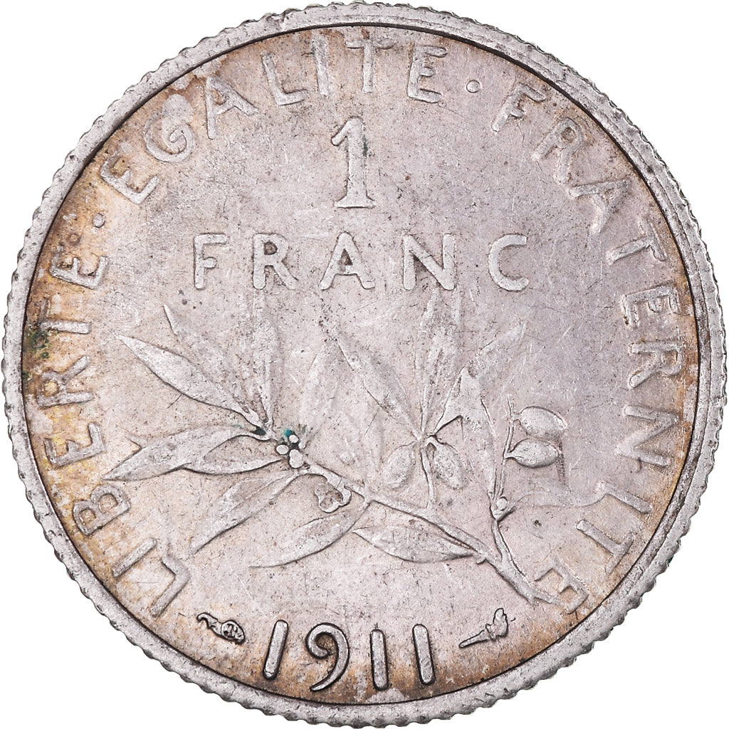 Moneta, Francja, Semeuse, Franc, 1911, Paris, VF(30-35), Srebro, KM:844.1