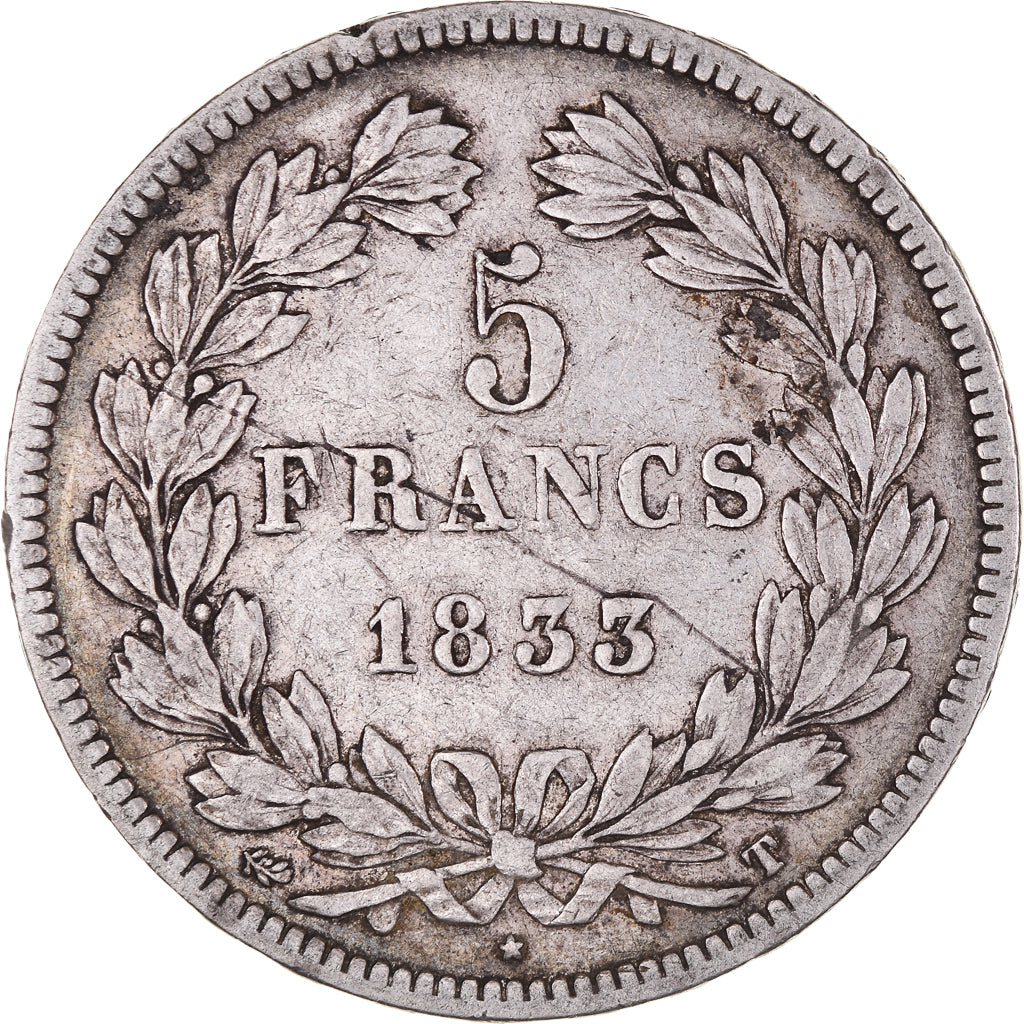 Moneta, Francia, Louis-Philippe, 5 Francs, 1833, Nantes, MB+, Argento