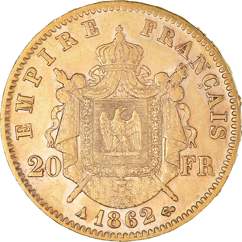 Coin, France, Napoleon III, Napoléon III, 20 Francs, 1862, Paris, AU(55-58)