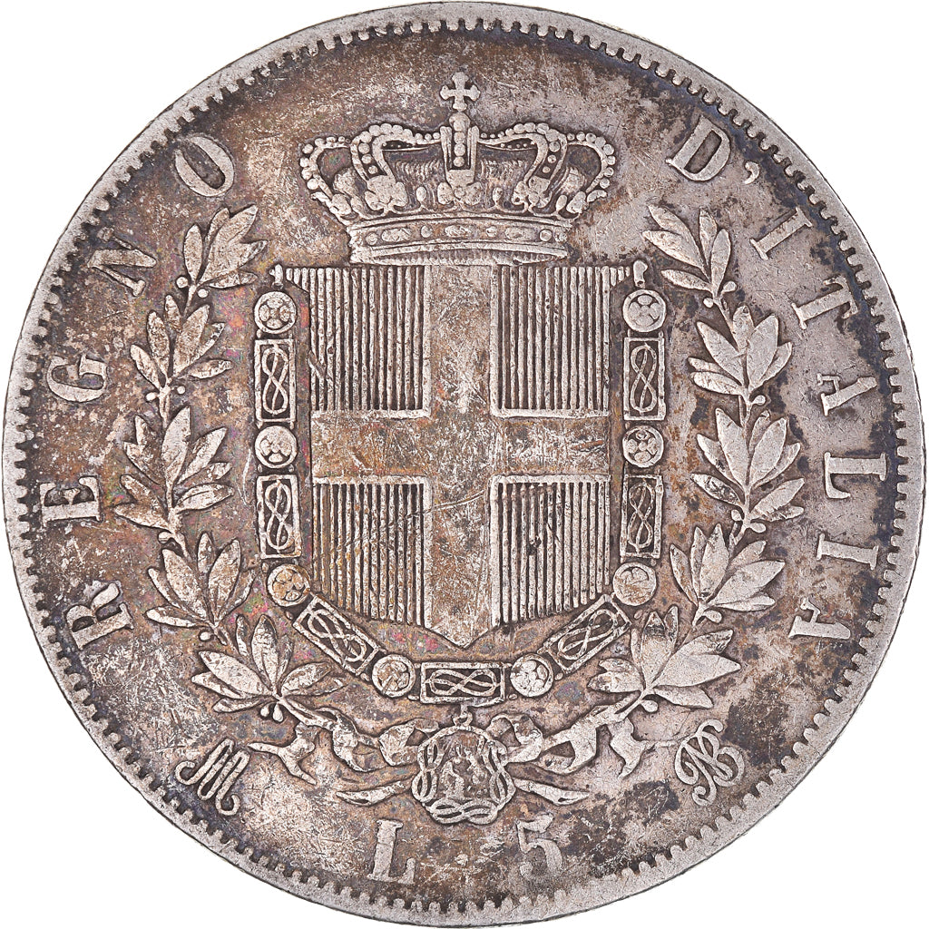 Coin, Italy, Vittorio Emanuele II, 5 Lire, 1873, Milan, EF(40-45), Silver