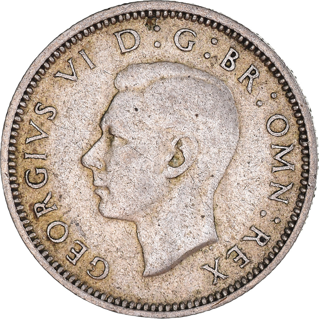 Moneda, Gran Bretaña, George VI, 6 Pence, 1944, BC+, Plata, KM:852