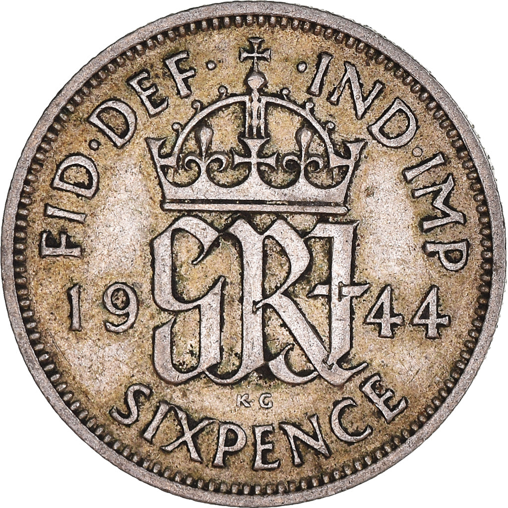 Moneda, Gran Bretaña, George VI, 6 Pence, 1944, BC+, Plata, KM:852