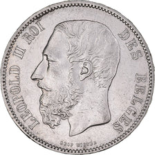 Moneta, Belgio, Leopold II, 5 Francs, 5 Frank, 1873, BB+, Argento, KM:24