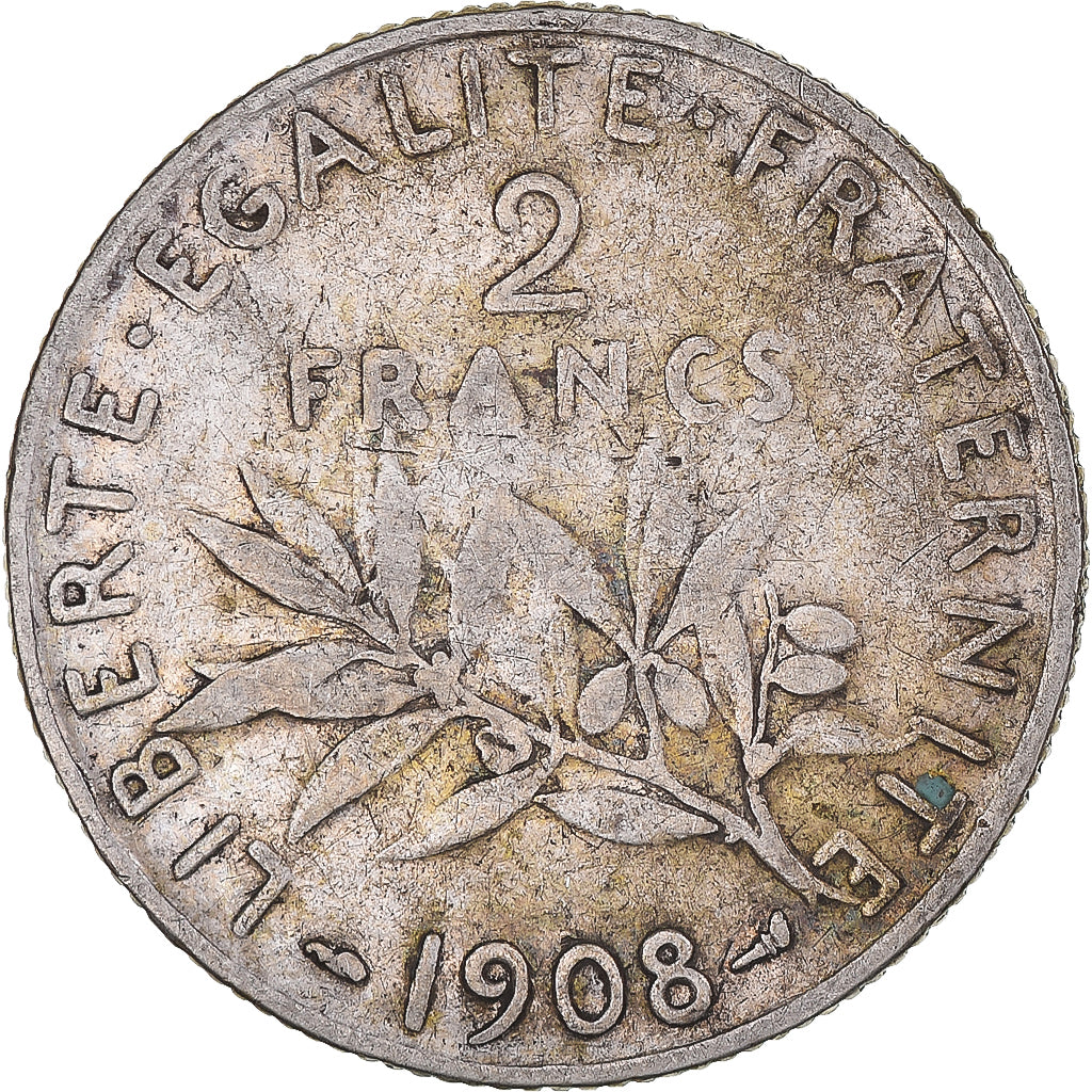 Coin, France, Semeuse, 2 Francs, 1908, Paris, VF(30-35), Silver, KM:845.1
