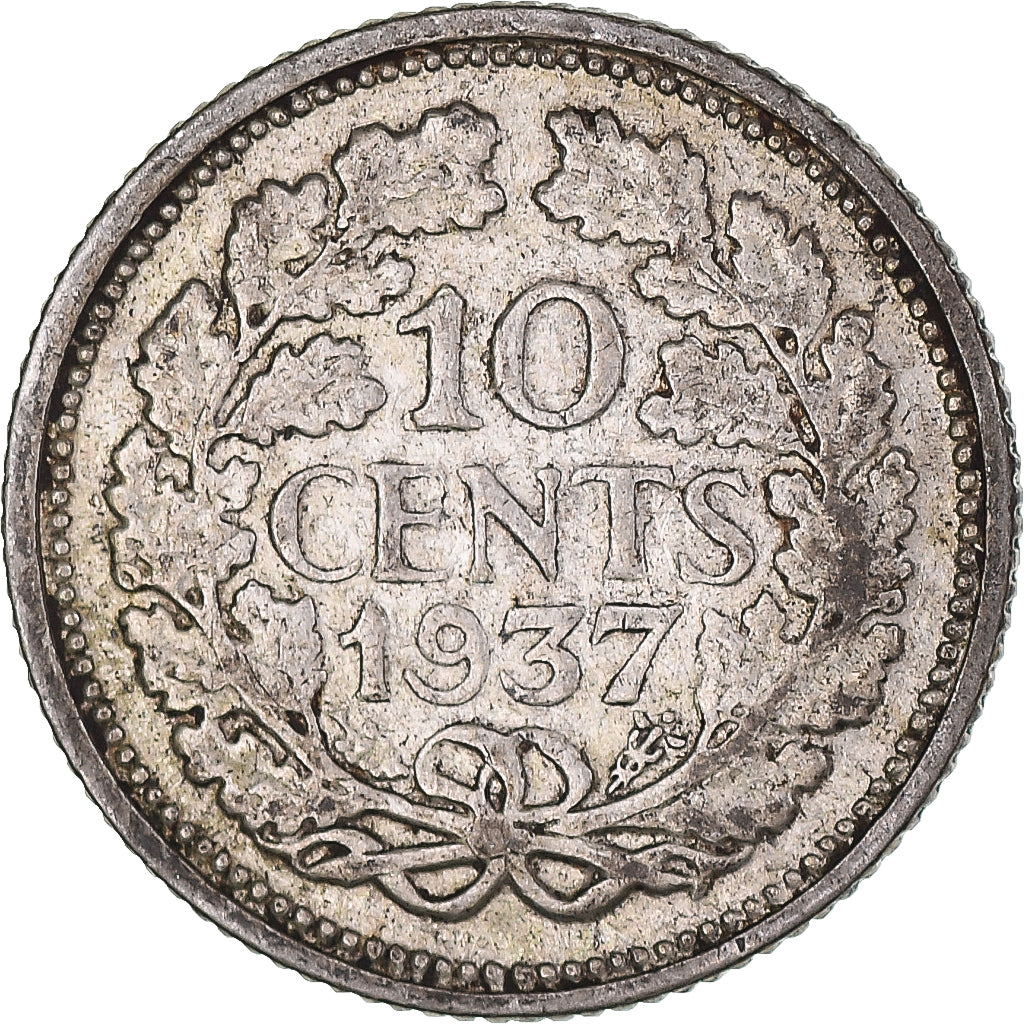 Moeda, Países Baixos, Wilhelmina I, 10 Cents, 1937, EF(40-45), Prata, KM:163