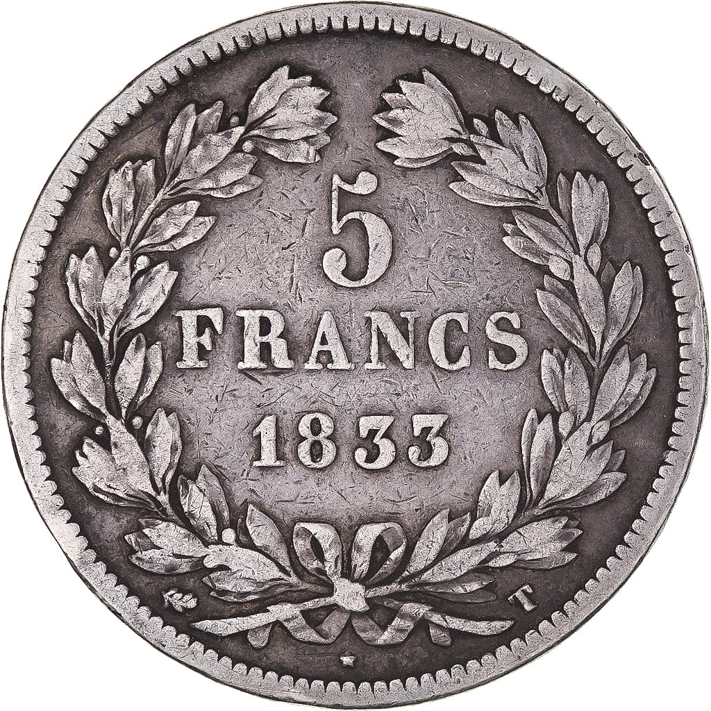 Moneta, Francja, Louis-Philippe, 5 Francs, 1833, Nantes, VF(20-25), Srebro