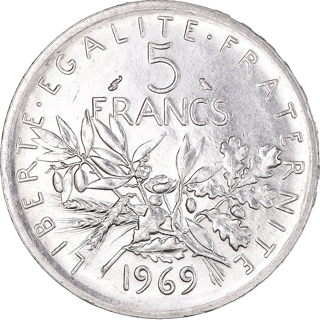 Moneta, Francja, Semeuse, 5 Francs, 1969, Paris, MS(63), Srebro, KM:926