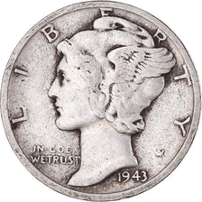 Moneta, USA, Mercury Dime, Dime, 1943, U.S. Mint, San Francisco, EF(40-45)