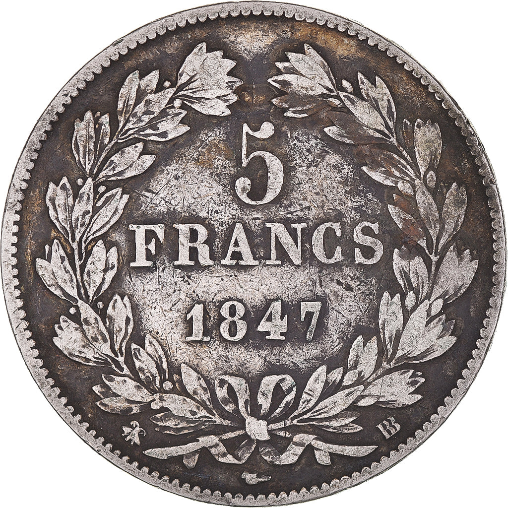 Coin, France, Louis-Philippe, 5 Francs, 1847, Strasbourg, VF(30-35), Silver