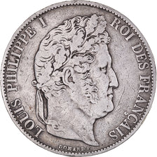 Moneta, Francia, Louis-Philippe, 5 Francs, 1845, Lille, BB, Argento, KM:749.13