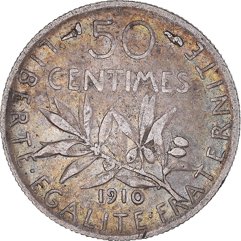 Moneta, Francia, Semeuse, 50 Centimes, 1910, Paris, MB+, Argento, KM:854
