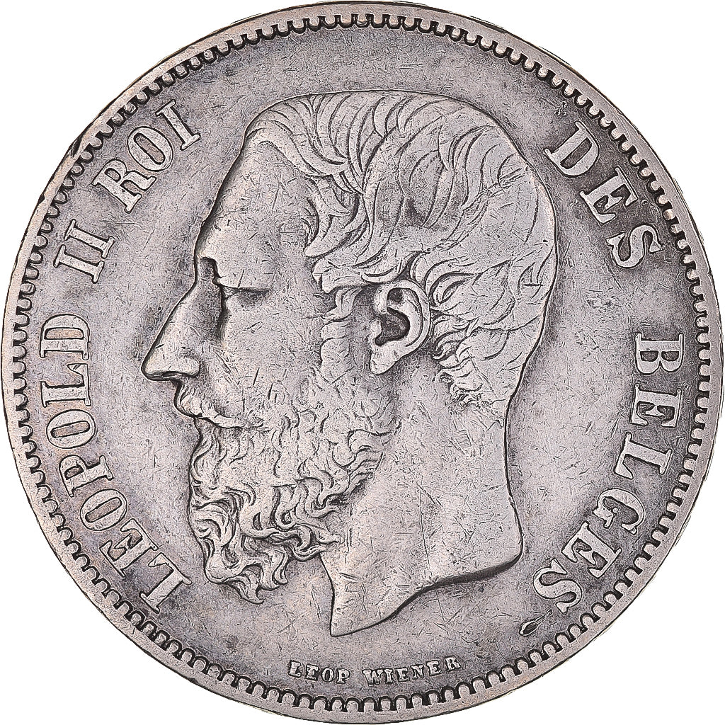 Moeda, Bélgica, Leopold II, 5 Francs, 5 Frank, 1867, VF(30-35), Prata, KM:24