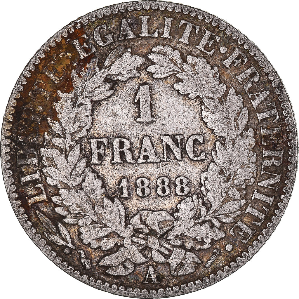 Coin, France, Cérès, Franc, 1888, Paris, VF(30-35), Silver, KM:822.1