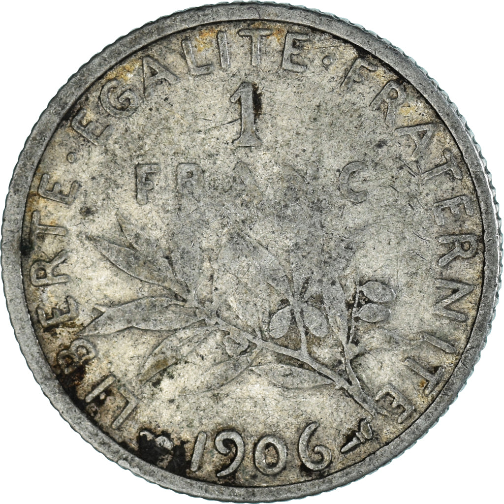Monnaie, France, Semeuse, Franc, 1906, Paris, B+, Argent, Gadoury:467, KM:844.1