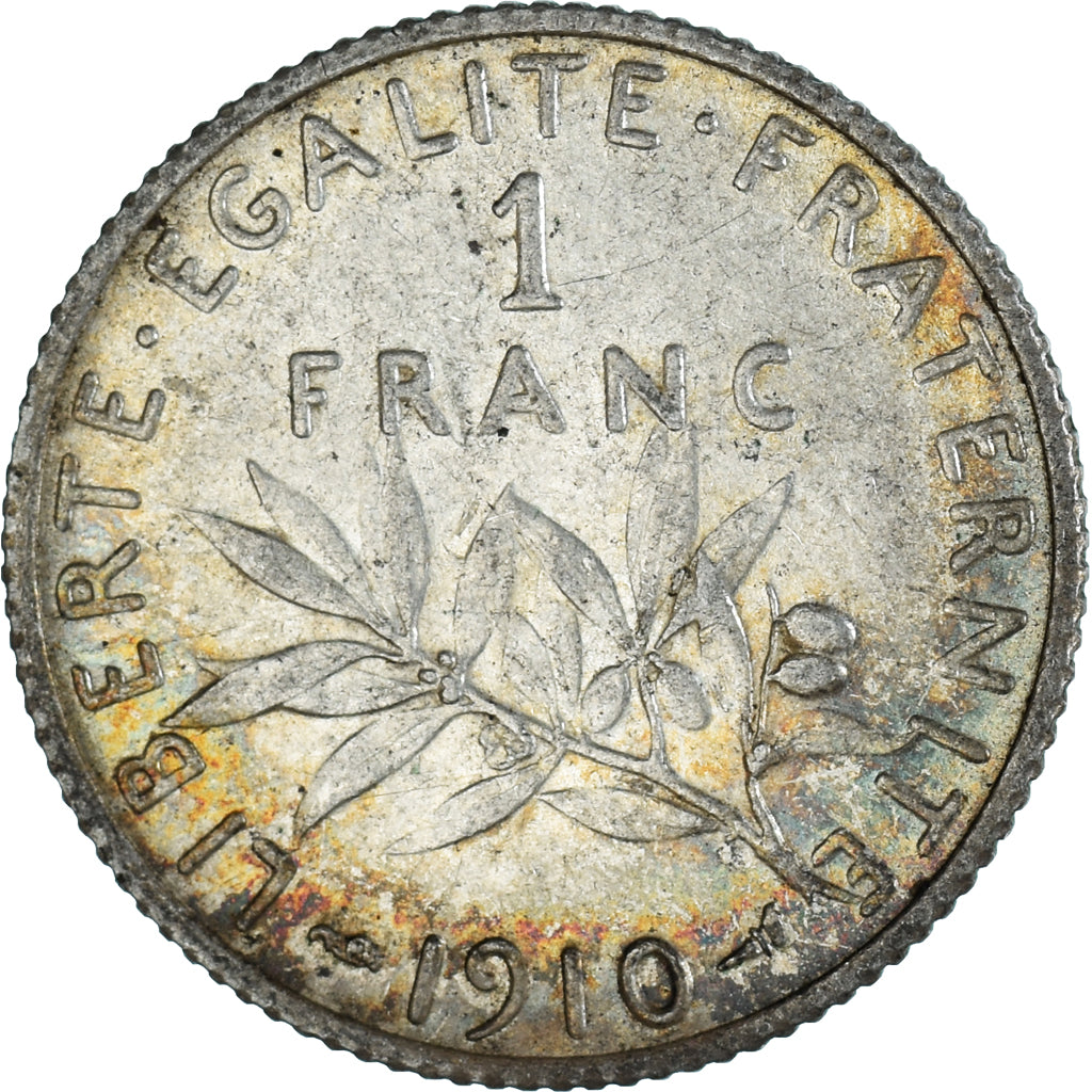 Moneta, Francja, Semeuse, Franc, 1910, Paris, EF(40-45), Srebro, KM:844.1