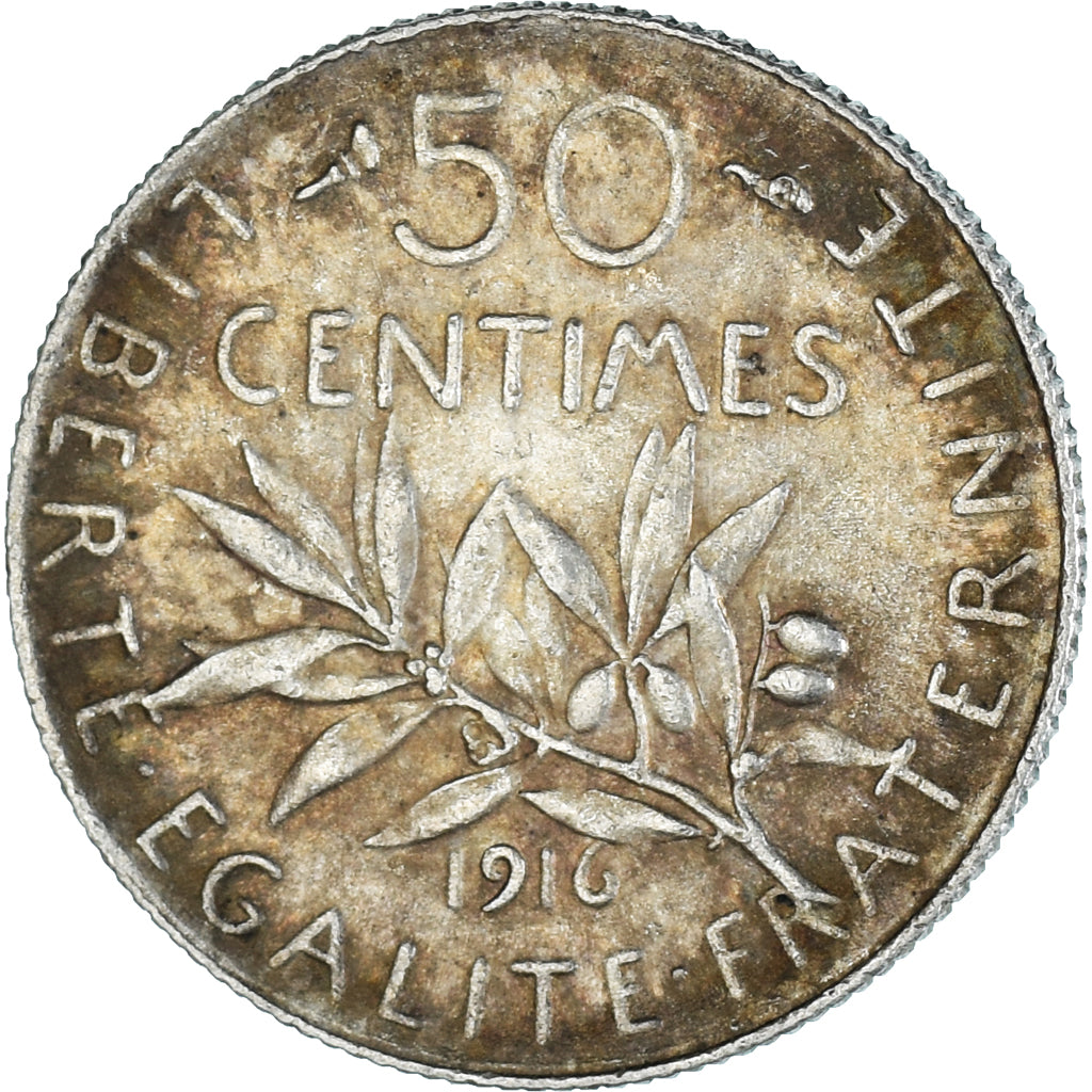 France, Semeuse, 50 Centimes, 1916, Paris, TTB, Argent, KM:854, Gadoury:420