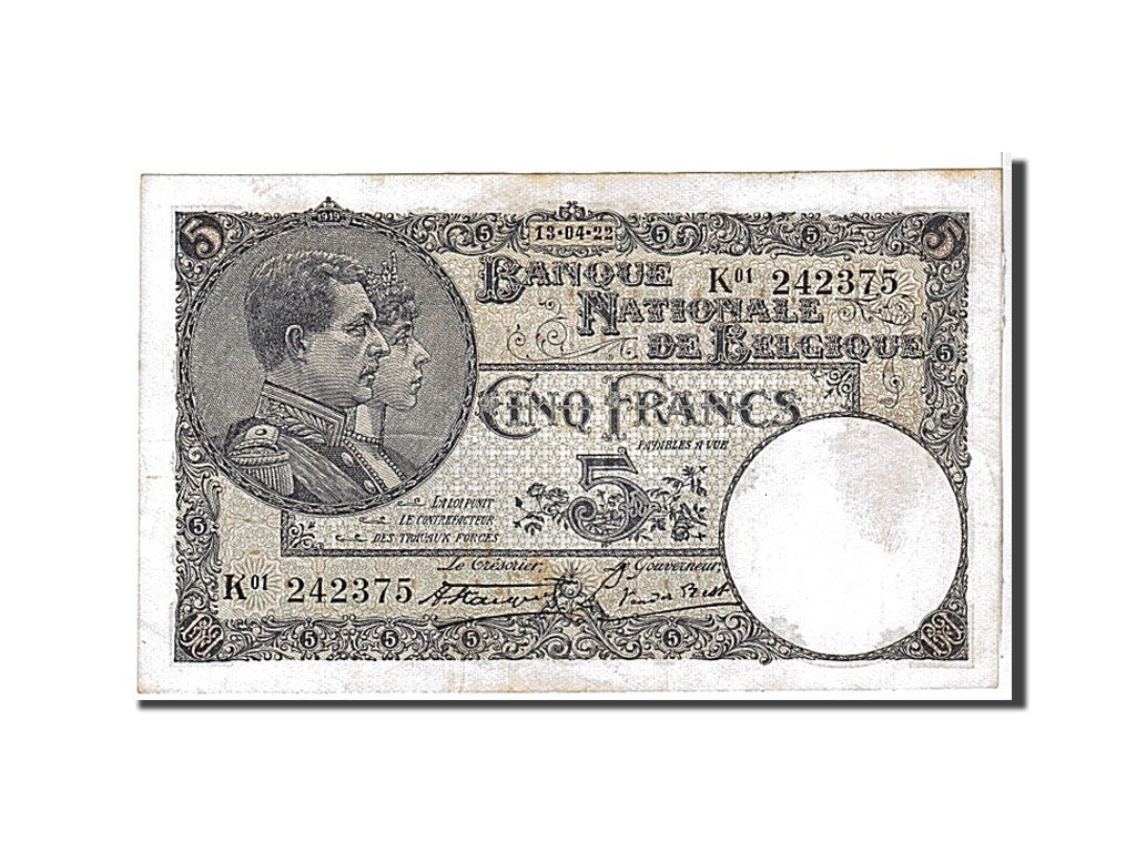 Geldschein, Belgien, 5 Francs, 1922, KM:93, SS