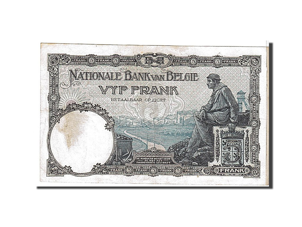 Geldschein, Belgien, 5 Francs, 1922, KM:93, SS