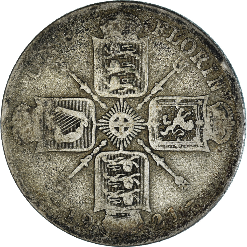 Monnaie, Grande-Bretagne, George V, Florin, Two Shillings, 1921, B+, Argent