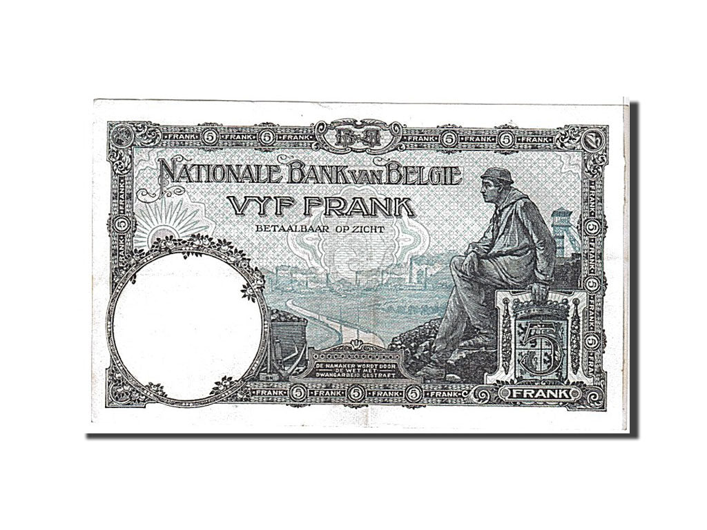 Banknot, Belgia, 5 Francs, 1922, KM:93, AU(50-53)