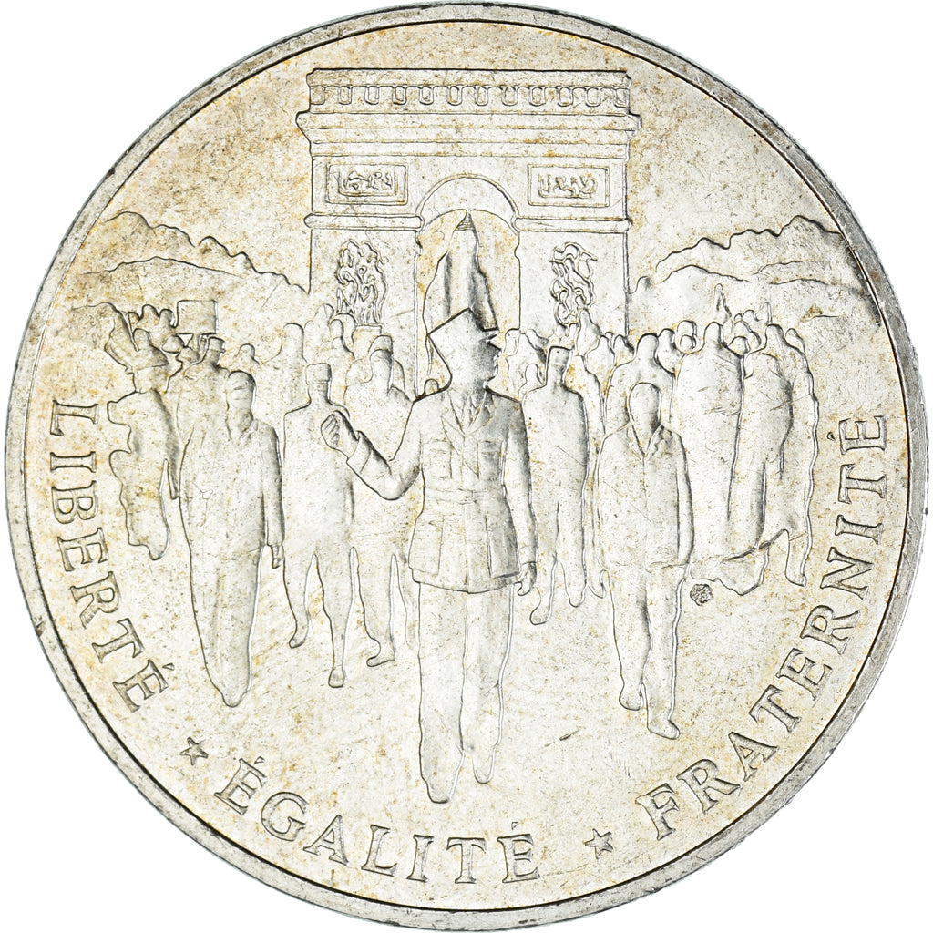 Moeda, França, Libération de Paris, 100 Francs, 1994, Paris, AU(55-58), Prata