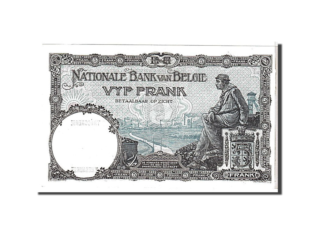 Banknot, Belgia, 5 Francs, 1929, KM:93, AU(55-58)