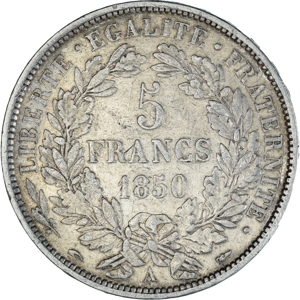 Moneta, Francia, Cérès, 5 Francs, 1850, Paris, MB+, Argento, KM:761.1
