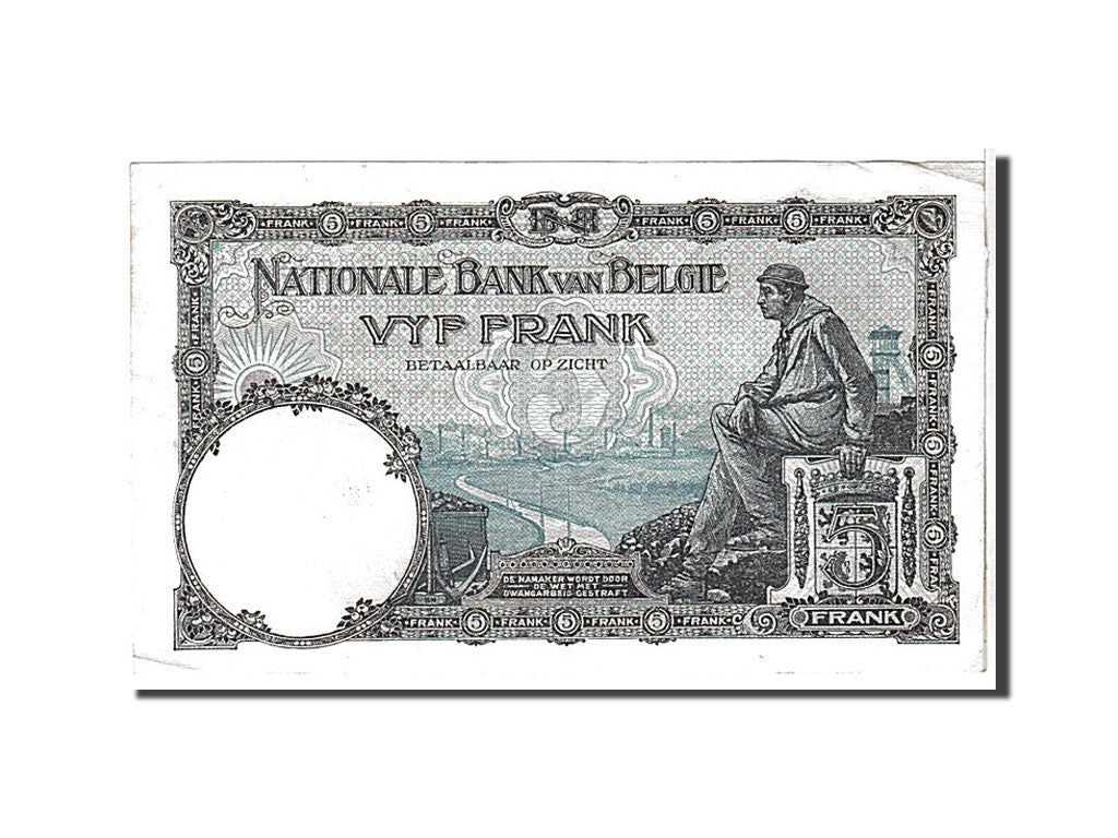 Banknote, Belgium, 5 Francs, 1924, KM:93, AU(50-53)