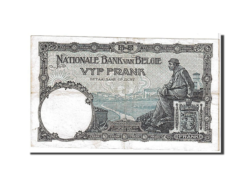 Billete, 5 Francs, 1923, Bélgica, KM:93, MBC