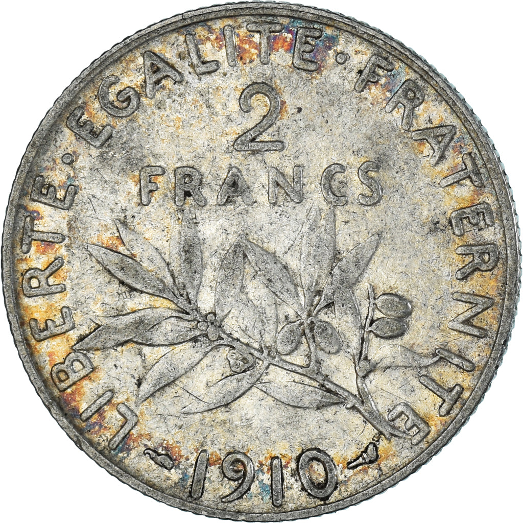 Moneda, Francia, Semeuse, 2 Francs, 1910, Paris, MBC, Plata, KM:845.1