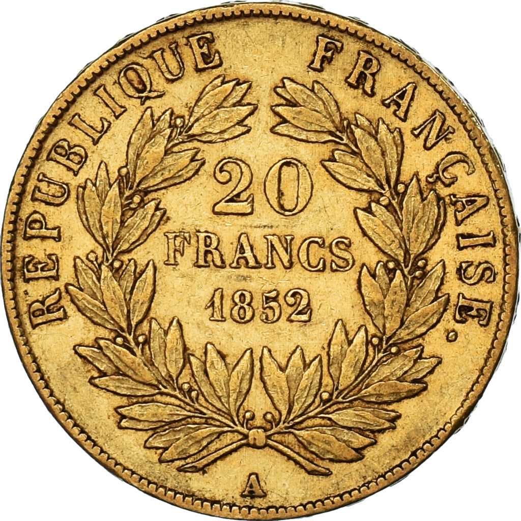 Moneda, Francia, Napoleon III, Napoléon III, 20 Francs, 1852, Paris, MBC+, Oro