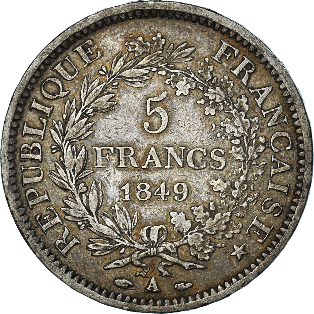 Moneta, Francja, Hercule, 5 Francs, 1849, Paris, VF(30-35), Srebro, KM:756.1