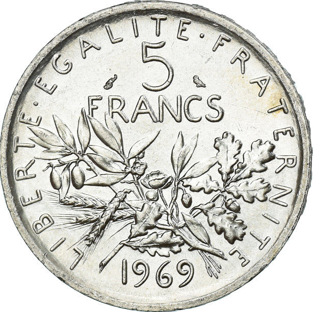Moneda, Francia, Semeuse, 5 Francs, 1969, Paris, SC, Plata, KM:926, Gadoury:770