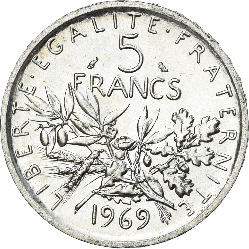 Moneta, Francja, Semeuse, 5 Francs, 1969, Paris, MS(63), Srebro, KM:926