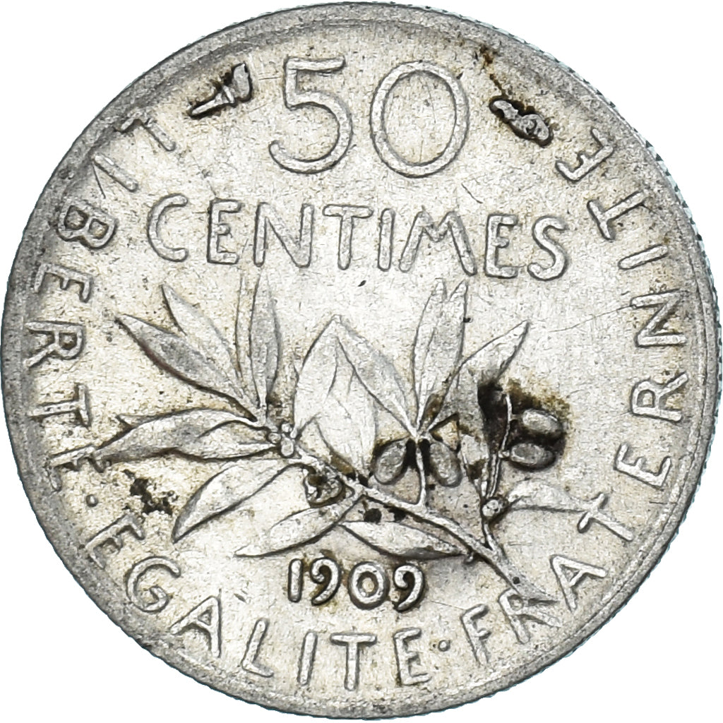 Munten, Frankrijk, Semeuse, 50 Centimes, 1909, Paris, ZF, Zilver, KM:854